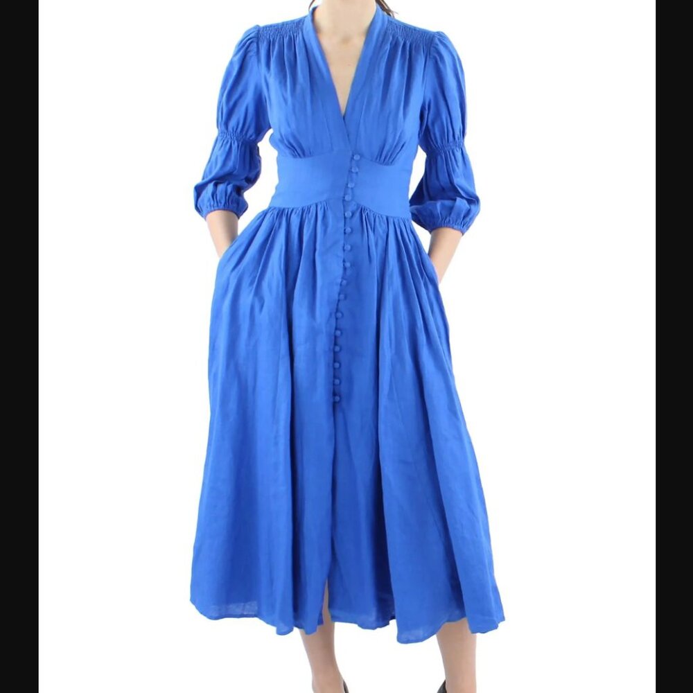 Cult Gaia Willow Womens Linen Calf Midi Dress